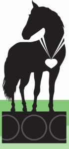 Olympian Horse with heart metal around its neck.